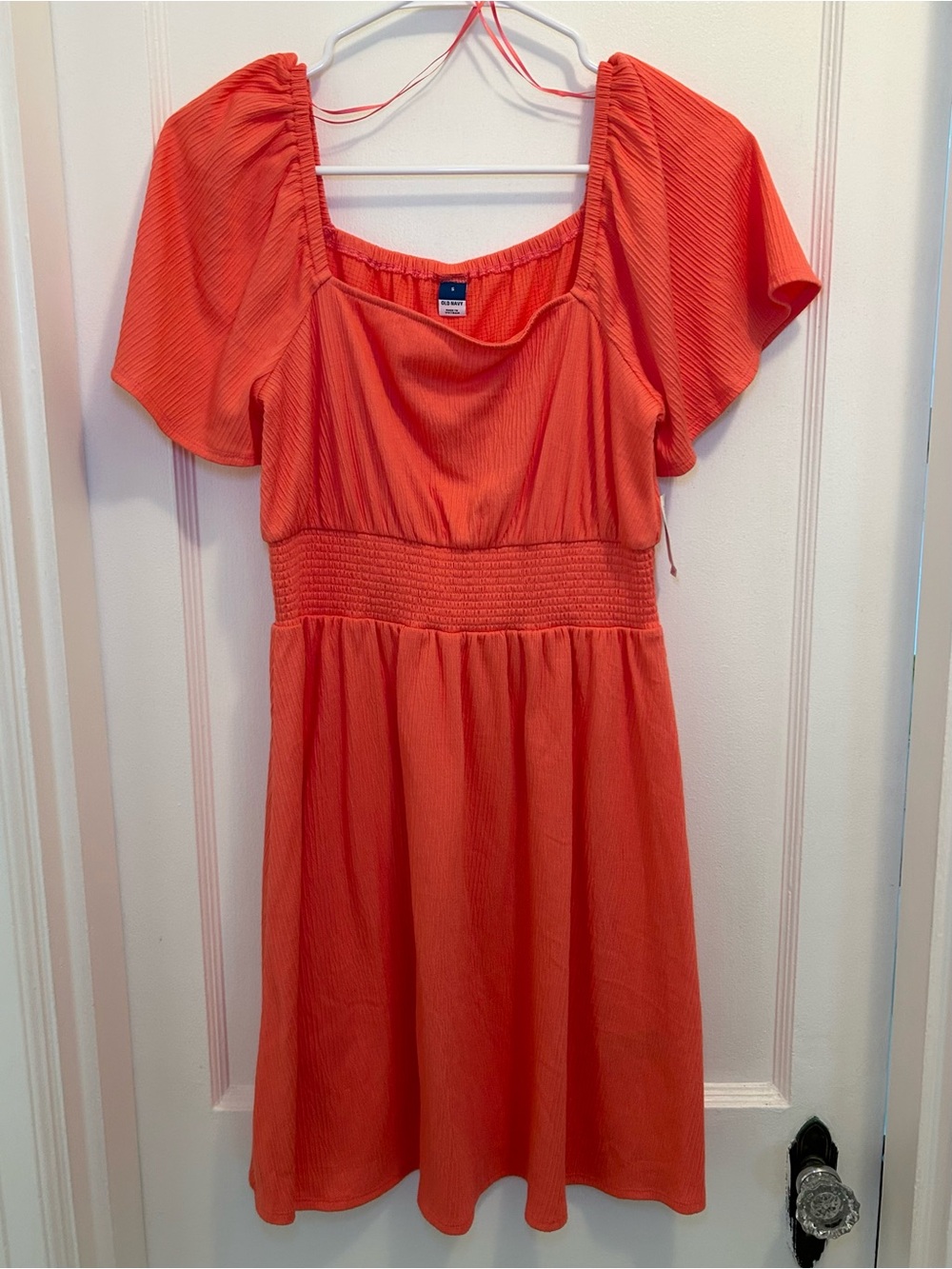 Old Navy Coral Short Sleeve Gauze Smocked Mini Dress Bell Sleeves Womens S